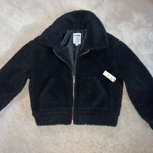 NWT BLACK GARAGE FLUFFY ZIP UP